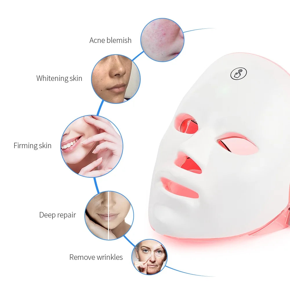 Mascarilla Facial LED recargable, máscara de belleza de terapia de fotones LED de 7 colores, rejuvenecimiento de la piel