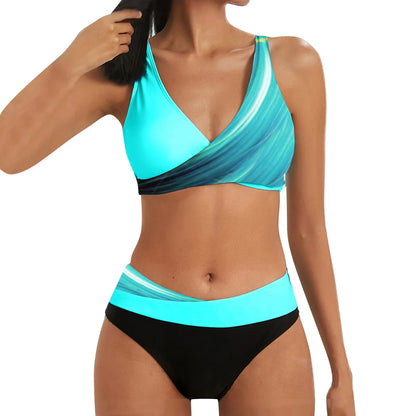 Bikinis de cintura alta para mujer, conjunto de dos piezas de colores mezclados