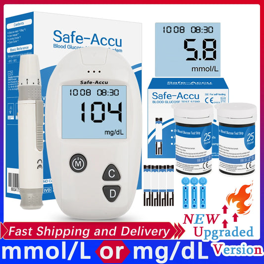 Accu-medidor de glucosa en sangre para diabéticos, Kit de glucómetro con tiras de prueba de 50/100 piezas