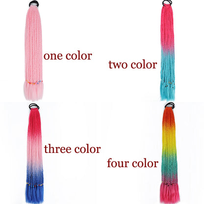 Coleta trenzada de 24 pulgadas , extensiones de cabello con banda de goma elástica, Color arcoíris