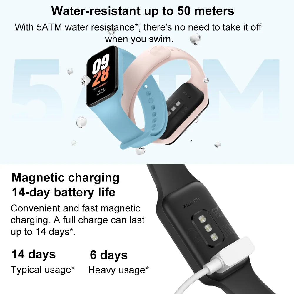 Xiaomi pulsera inteligente Mi Band 8, dispositivo con pantalla LCD de 1,47 pulgadas, Bluetooth 5,1, control del ritmo cardíaco y SpO2, más de 50 modos deportivos