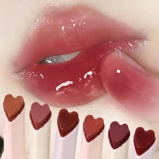 Barra de labios de gelatina con forma de corazon, resistente al agua