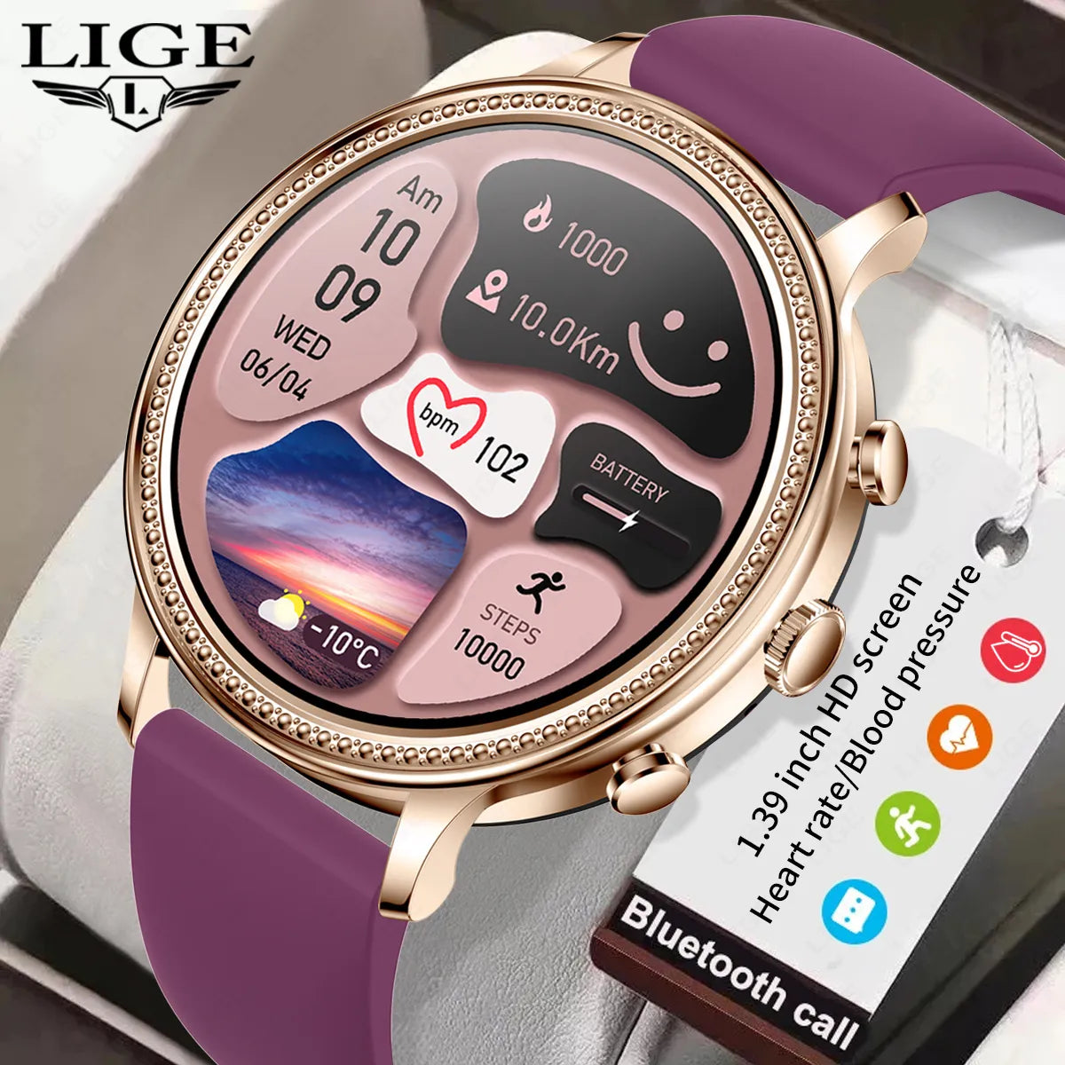 LIGE-reloj inteligente deportivo para mujer, accesorio de lujo con Bluetooth, llamadas, teléfono conectado, Monitor de salud