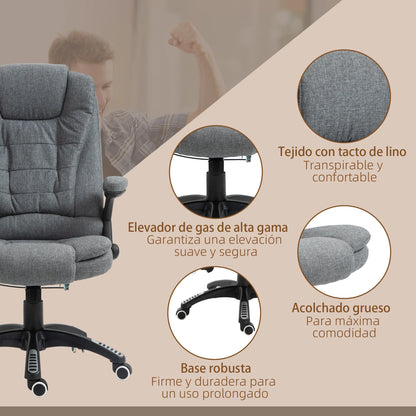 Sillón de masaje Vinsetto con 6 puntos de masaje reclinable 130° con función de calefacción regulable en altura y ruedas de estudio 68x72x110-120 cm