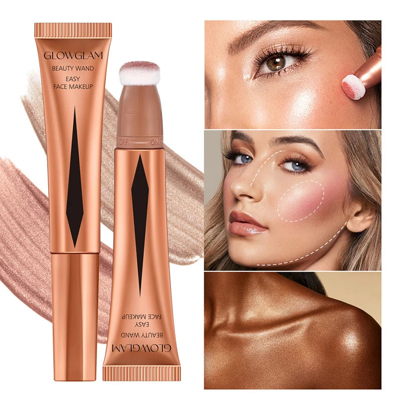 Crema bronceadora de contorno, resaltador, colorete con cojín