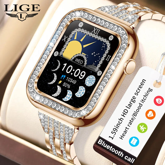 LIGE-reloj inteligente para mujer, accesorio de pulsera resistente al agua con llamadas, Bluetooth, presión arterial, oxígeno, Monitor de salud, compatible con Android e iOS